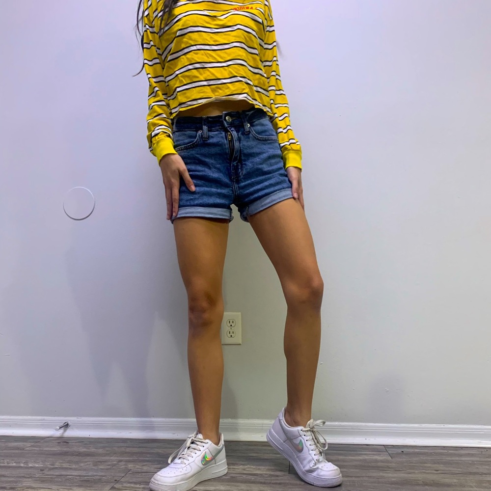 yellow striped cropped long sleeve tee (s)